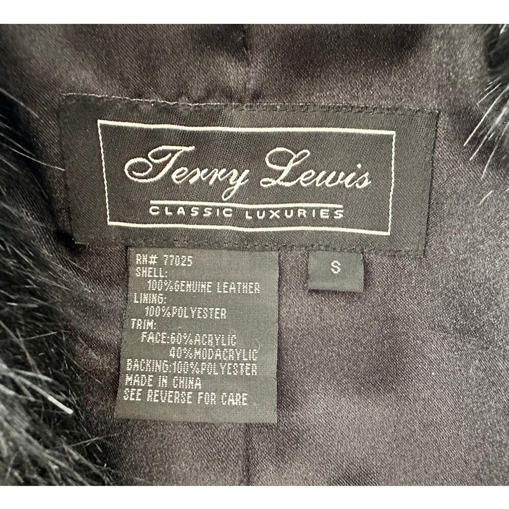 Vintage Terry Lewis Classic Luxuries S Long 100% Leather Coat Faux Fur Collar - Picture 3 of 10